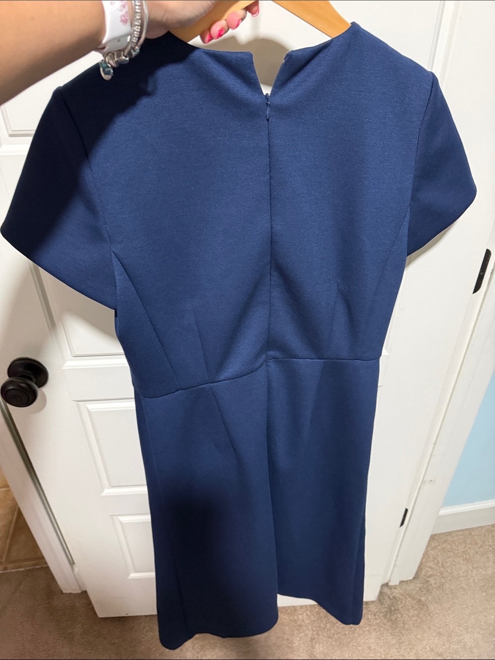 Ann Taylor Navy Short-Sleeve Midi flaire dress navy blue Fit-and-Flare Dress - Picture 7 of 10